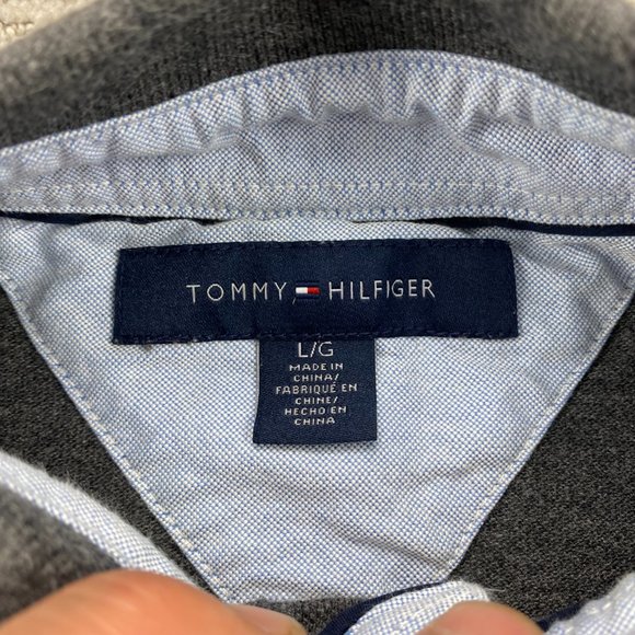 Tommy Hilfiger Polo Shirt Men Large L Gray Casual Golf Embroidered Logo Cotton - Picture 4 of 9